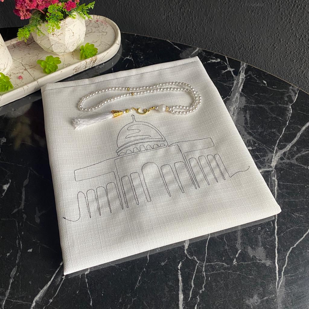 Mescidi Aksa Minimal Desenli Keten Seccade